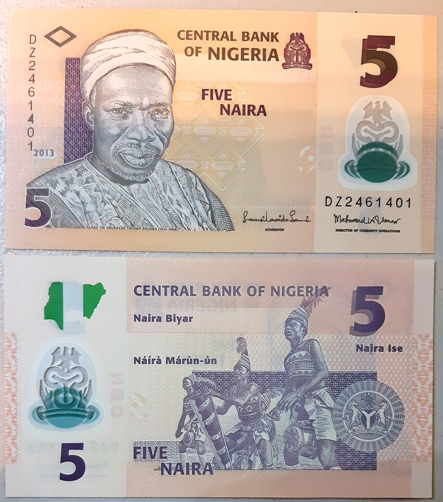 Nigeria 5 Naira polymer world banknote 2013 uncirculated
