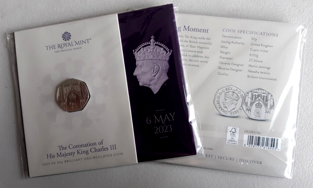 Great Britain 50 Pence Coronation of Charles III coin brilliant unc in card