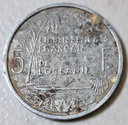 French Oceania 5 Francs 1952 aF condition aluminium coin