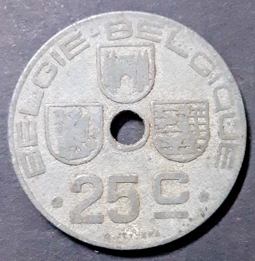 Belgium 1946 25 centimes rotation coin nice circulated condition