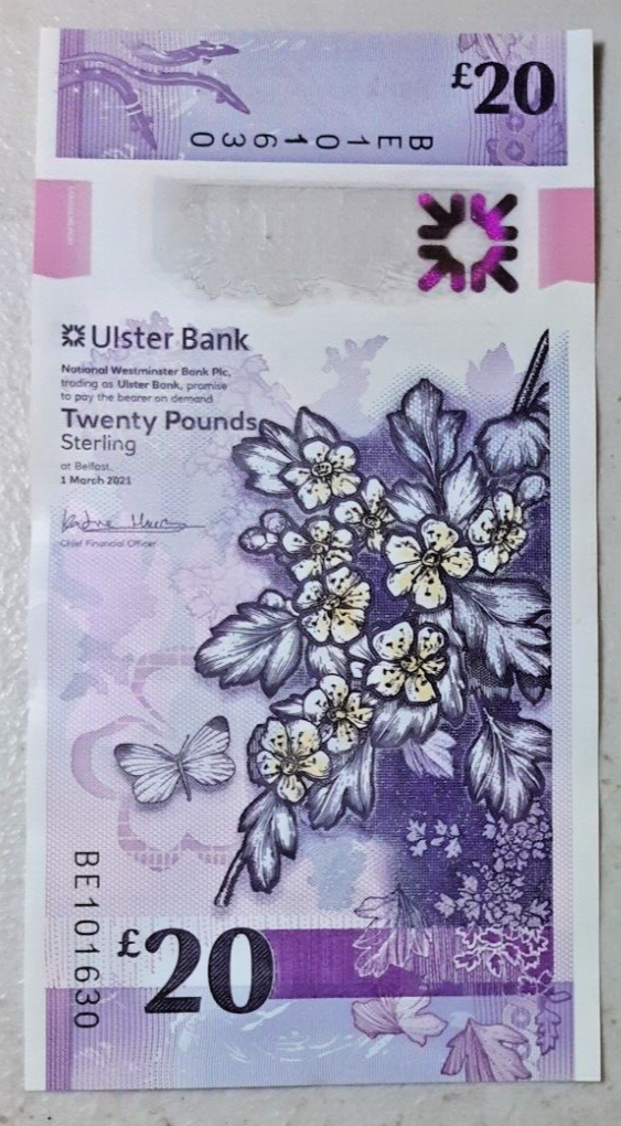 Northern Ireland Ulster Bank 2021 20 pounds polymer note excellent used cond