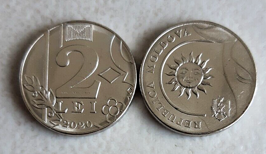 Moldova 2020 2 Lei coin uncirculated condition from mint roll