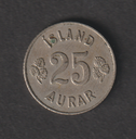 Iceland 25 Aurar 1958 coin nice circulated condition low 500K mintage