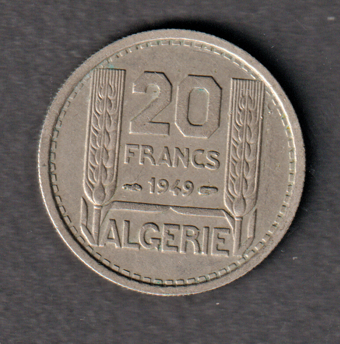 Algeria 20 Francs 1949 coin EF condition uncommon