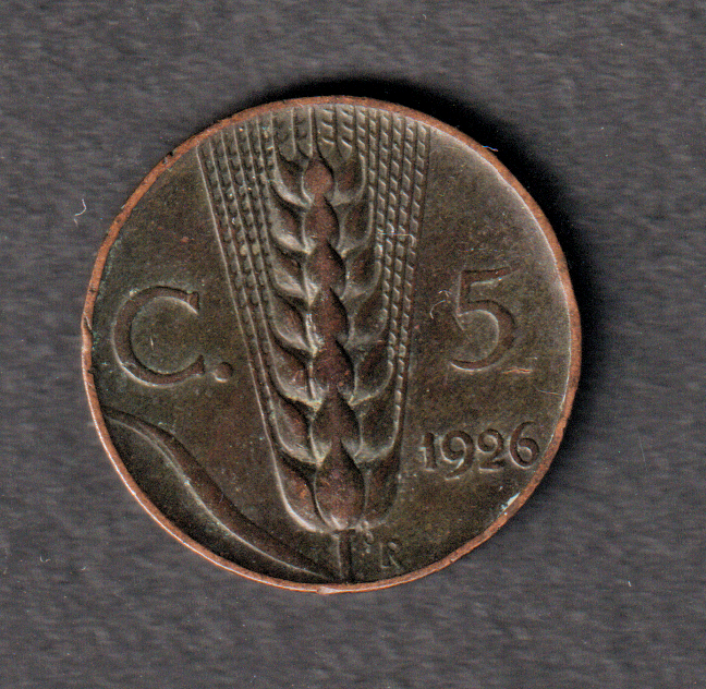 Italy 5 Centesimi 1926 coin great circulated condition