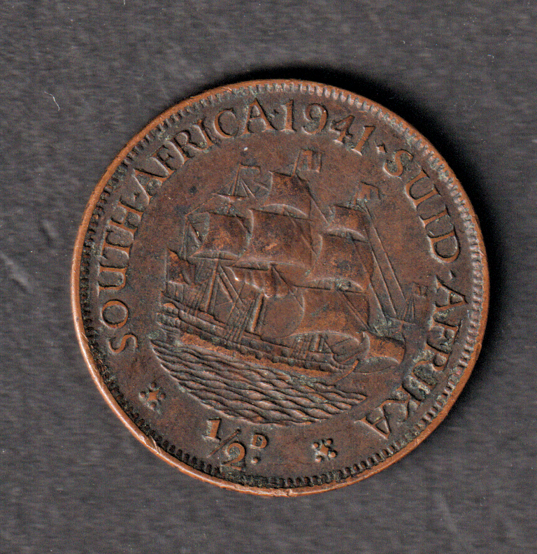 South Africa 1941 1 Half Penny coin nice circulated condition