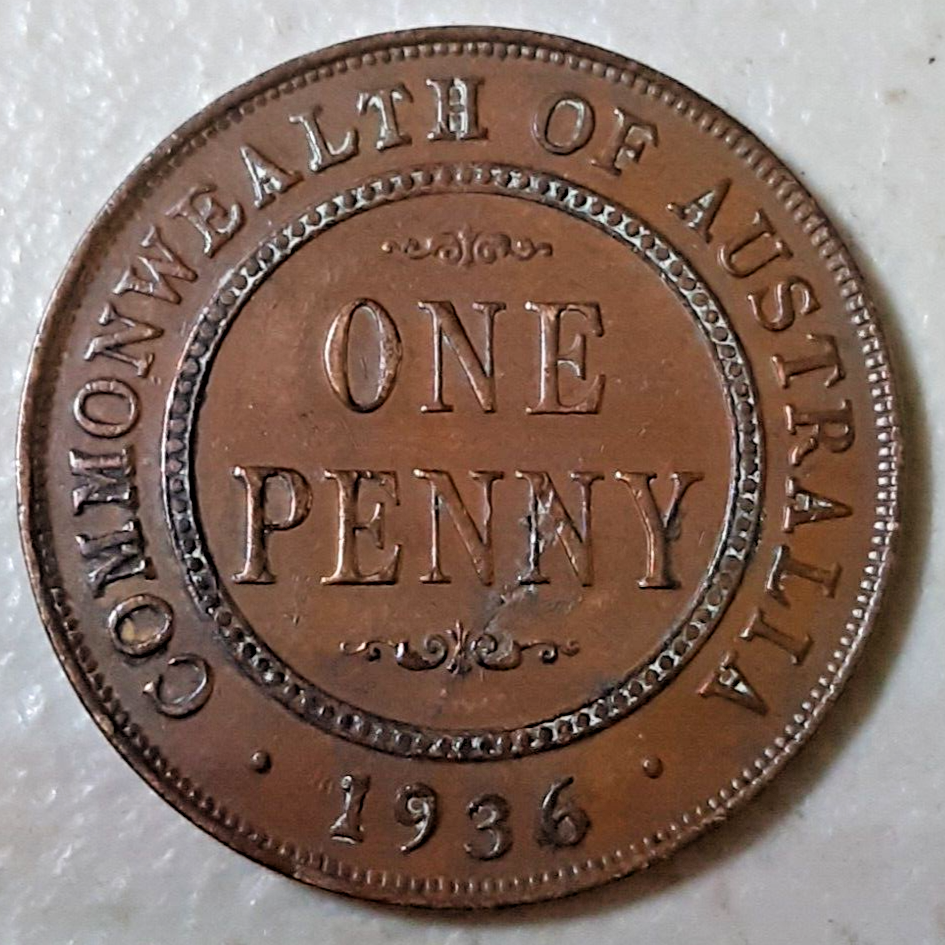 Australia 1 penny 1936 King George V nice gVF condition reverse lamination peel