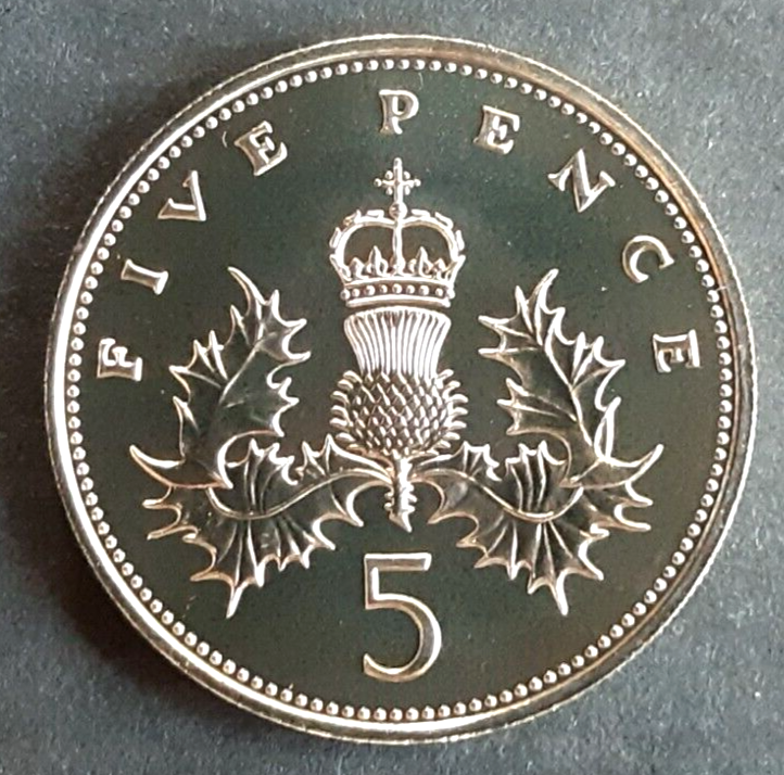 Great Britain 5 pence uncirculated coin 1986