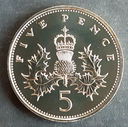 Great Britain 5 pence uncirculated coin 1986