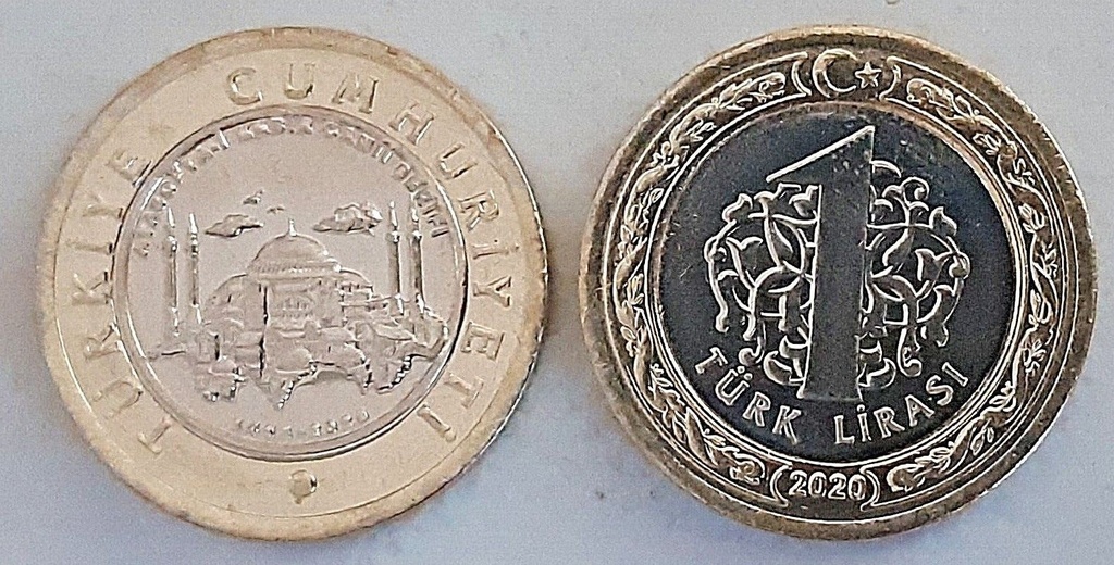 Turkey 1 Lira bimetallic coin 2020 uncirculated Hagia Sophia Mosque