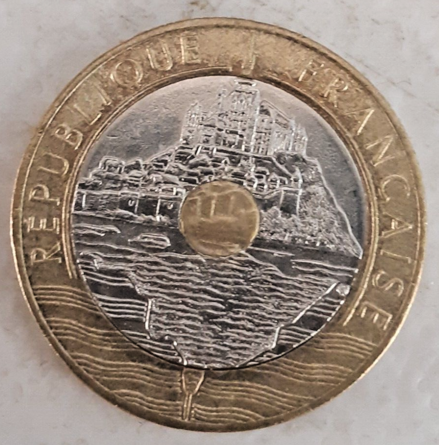 France 20 Francs 1993 tri-metallic coin circulated Mont Saint-Michel