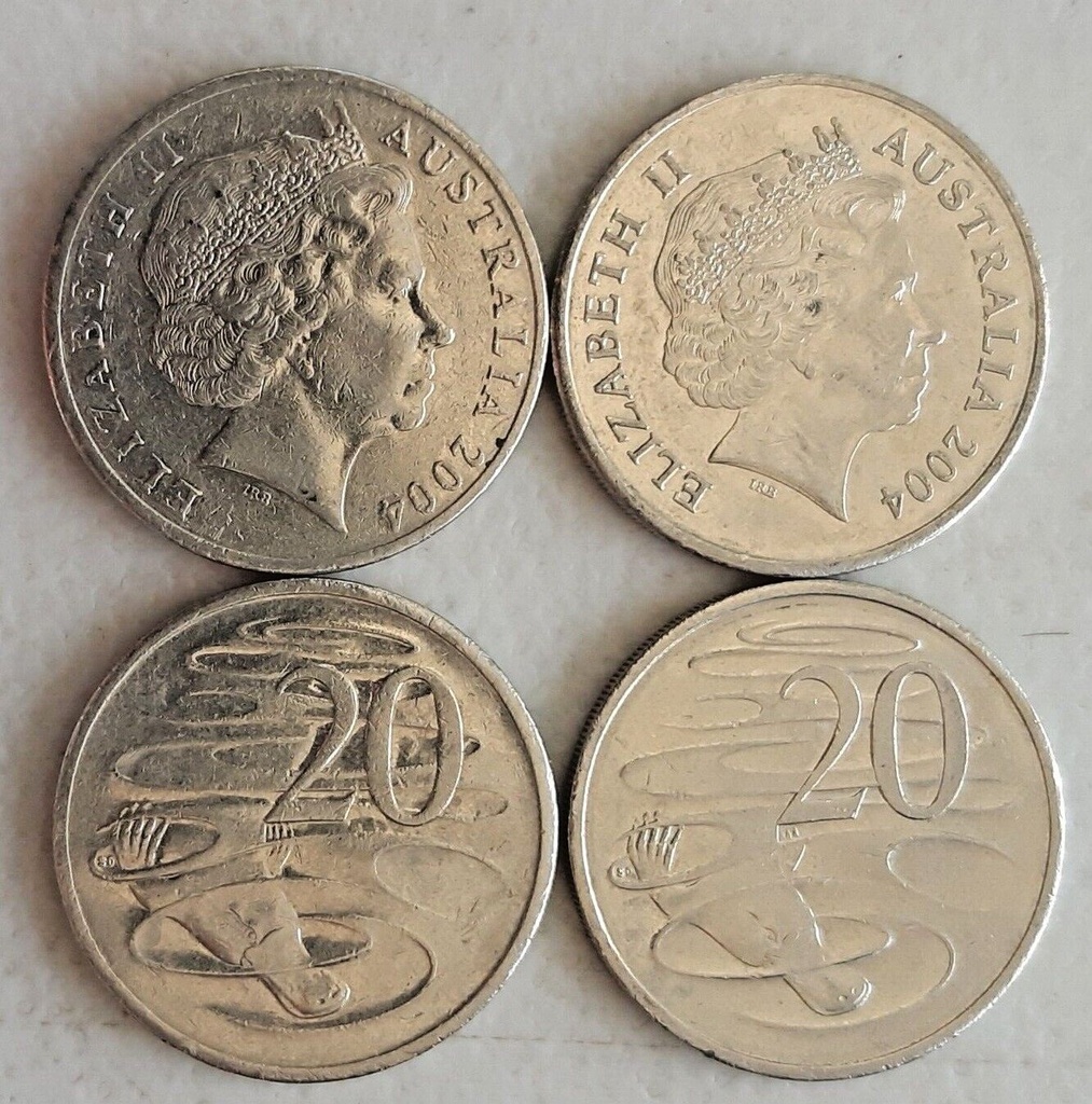 Australia 2004 20c pair of coins big heads & small heads circ condition low mint