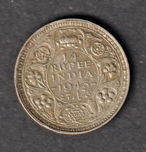 India 1/4 Rupee 1943 .500 silver coin nice circulated condition