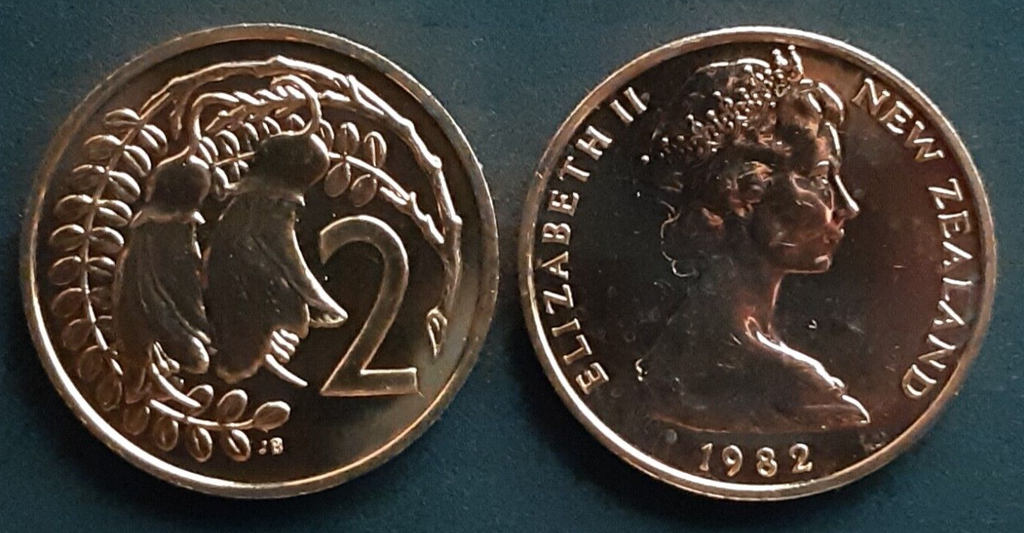 New Zealand 2 Cents coin 1982 brilliant uncirculated
