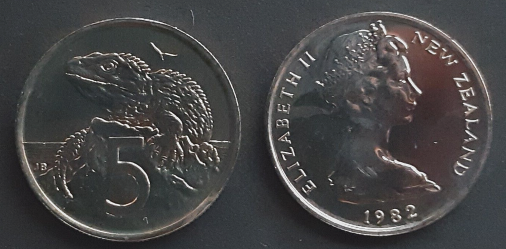New Zealand 5 Cents coin 1982 brilliant uncirculated