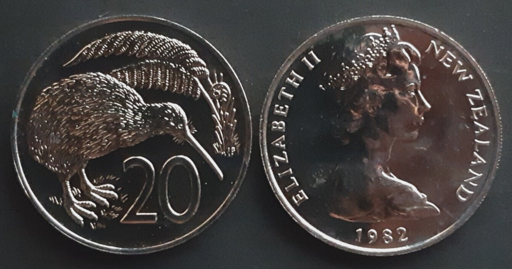 New Zealand 20 Cents coin 1982 brilliant uncirculated
