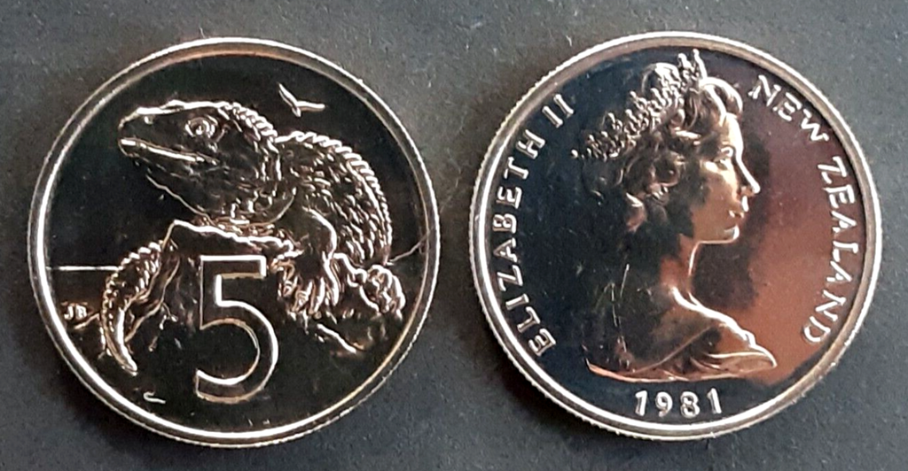 New Zealand 5 Cents coin 1981 brilliant uncirculated