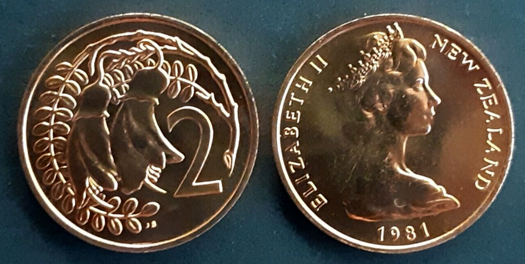 New Zealand 2 Cents coin 1981 brilliant uncirculated