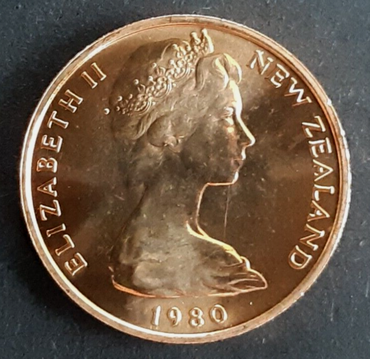 New Zealand 2 Cents coin 1980 brilliant uncirculated