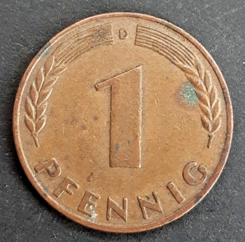 Germany 1 Pfennig 1950-D coin circulated condition