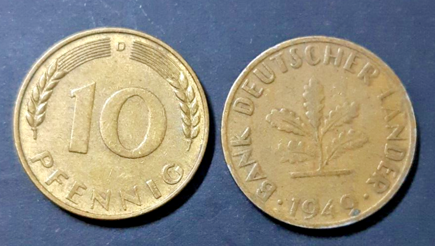 Germany 10 Pfennig 1949-D coin circulated condition