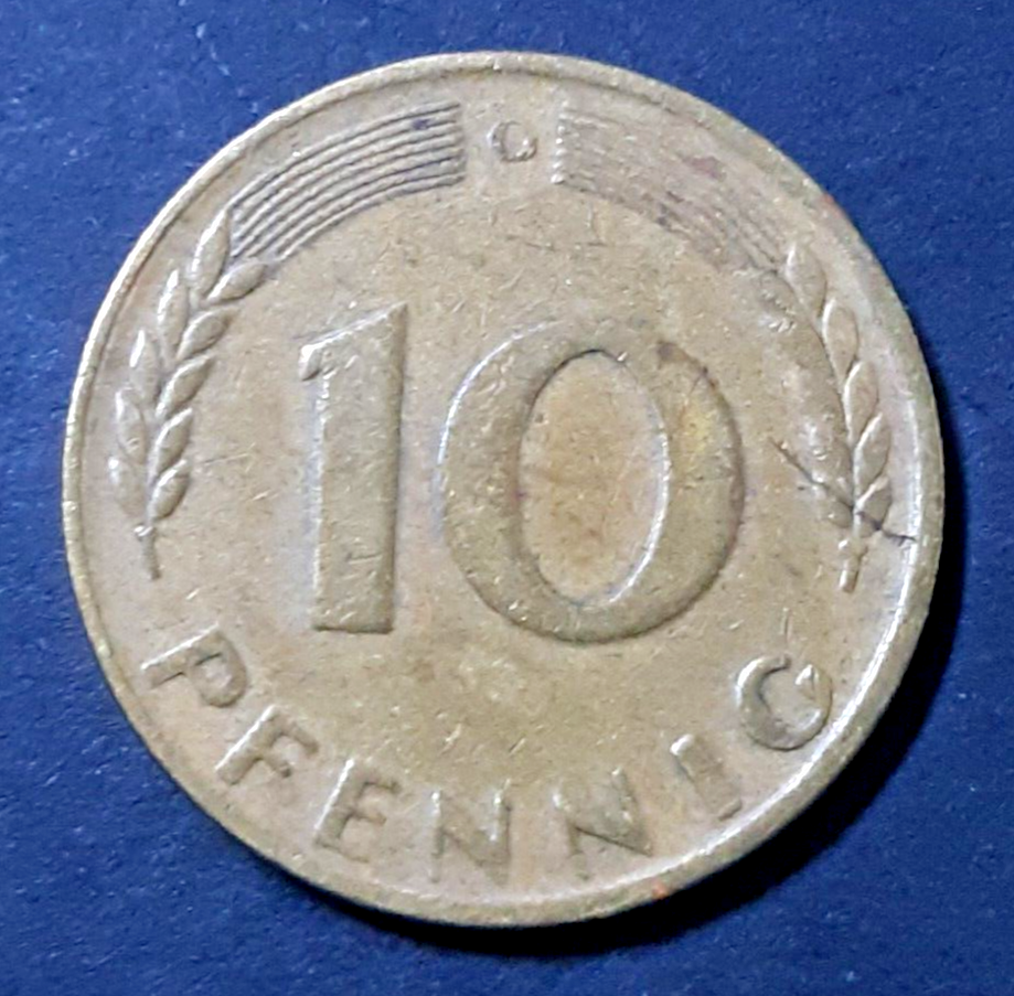 Germany 10 Pfennig 1950-G coin circulated condition