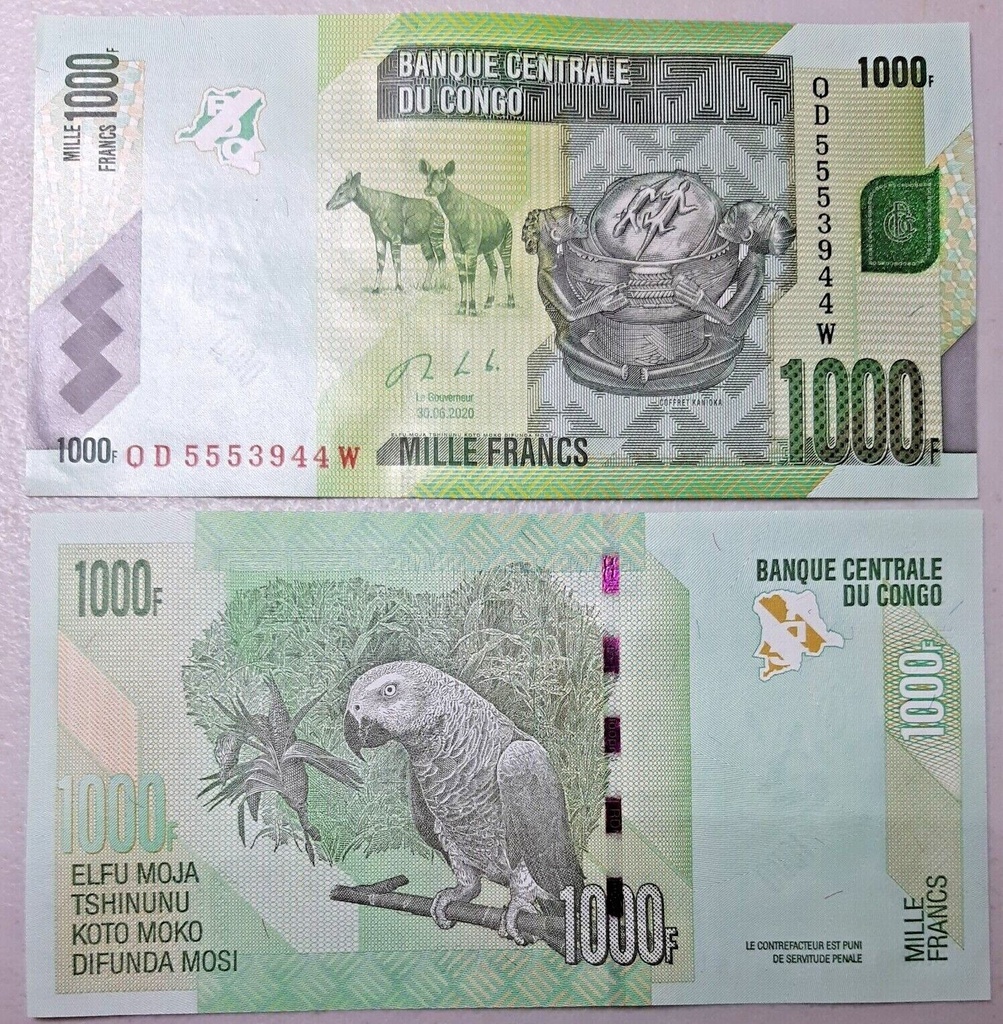 Congo 1000 Francs uncirculated from bank bundle 2020