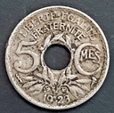 France 1923 5 centimes coin thunderbolt mintmark circulated condition rare