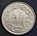 Switzerland 1/2 Franc 1957 .835 silver coin lightly circulated condition