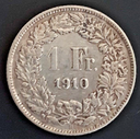 Switzerland 1 Franc 1910 .835 silver coin lightly circulated condition