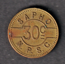 Sapho N.P.S.C. 30c jukebox token brass 547 on obverse 1940's-60's