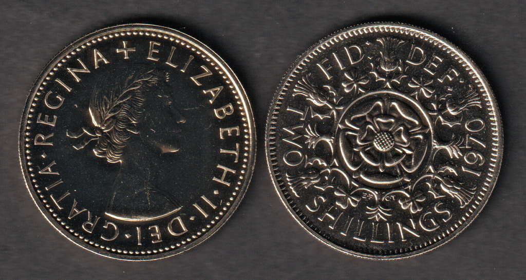 Great Britain two shillings 1970 proof coin limited 750K mintage
