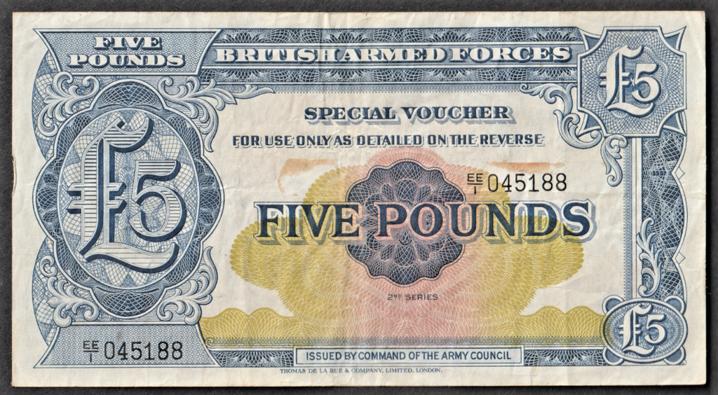 British Armed Forces 5 Pounds banknote 2th series 1948 circulated