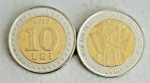 [194968187294] Moldova 10 Lei 2020 30 years of the national flag commemorative bimetallic coin