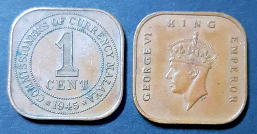 [196532424263] Commissioners of Currency Malaya 1 cent 1945 coin circulated