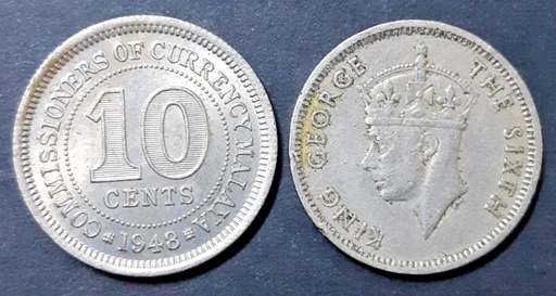 [196532441835] Commissioners of Currency Malaya 10 cent 1948 coin circulated