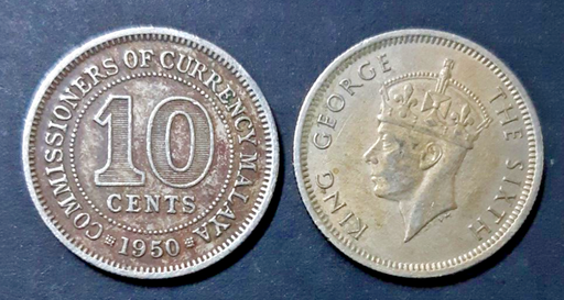 [196532444563] Commissioners of Currency Malaya 10 cent 1950 coin circulated