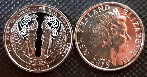 [196024956864] New Zealand 2015 50 Cent Spirit Of ANZAC Coin First Colour Coin Uncirculated
