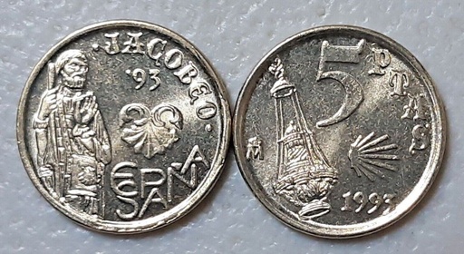 [195284019104] Spain 5 Pesetas ptas pesetas 1993 uncirculated coin KM# 919