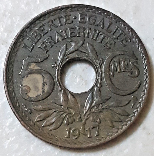 [196442180832] France 1917 5 centimes coin nice circulated condition