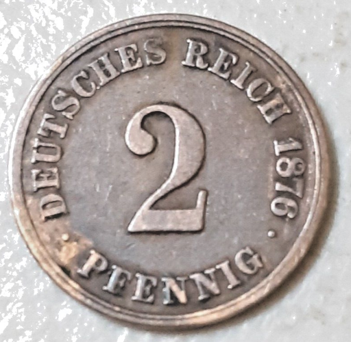 [196442223860] Imperial Germany 2 Pfennig 1876-A coin nice circulated condition