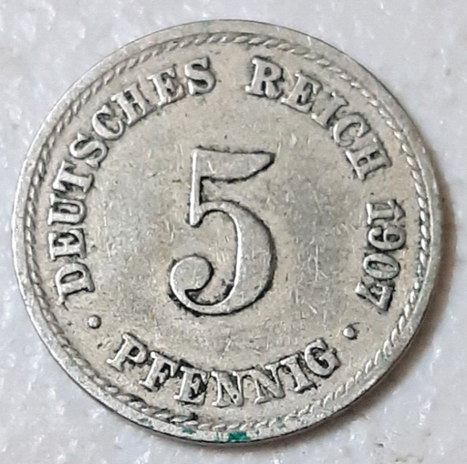 [196442238453] Imperial Germany 5 Pfennig 1907-A coin nice circulated condition