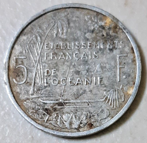 [196443939831] French Oceania 5 Francs 1952 aF condition aluminium coin