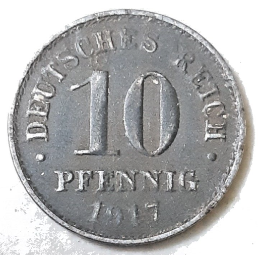 [196443962949] Imperial Germany 10 Pfennig 1917-A coin nice circulated condition KM# 20