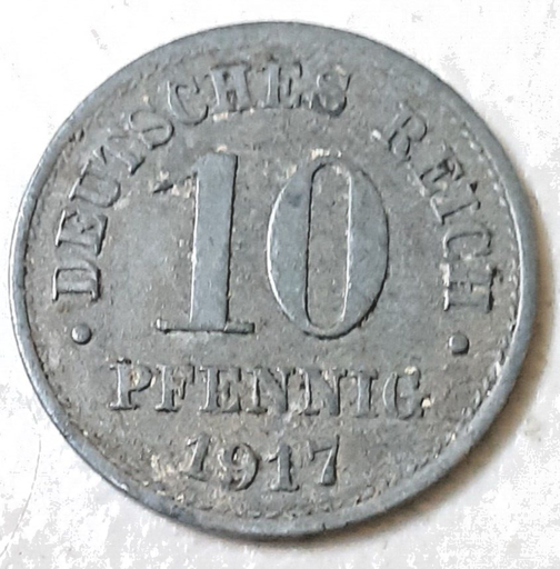 [196443973712] Imperial Germany 10 Pfennig 1917 coin nice circulated condition KM# 26 no mintmk