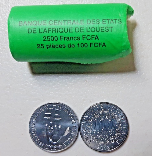 [197212337848] West Africa States 100 Francs 2018 coin uncirculated from bank roll