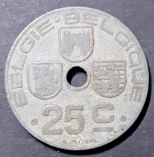 [196530681610] Belgium 1946 25 centimes rotation coin nice circulated condition