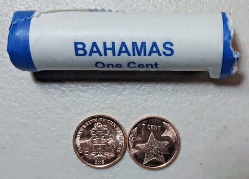 [197116413082] Bahamas 1 cent coin 2015 magnetic uncirculated from bank roll KM# 218.3
