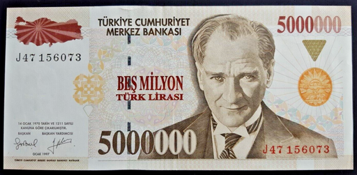 [196820270673] Turkey 5000000 Lira banknote 1997 uncirculated