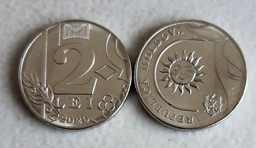 [195716956201] Moldova 2020 2 Lei coin uncirculated condition from mint roll